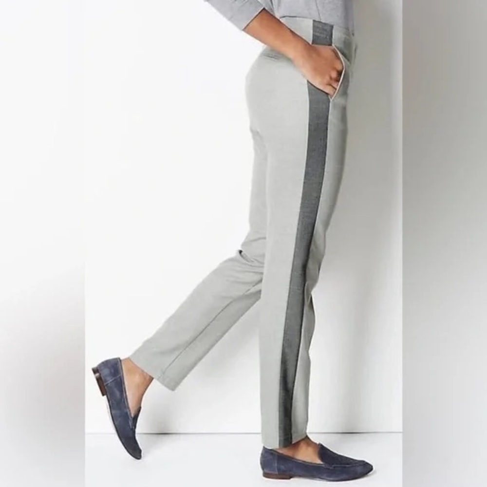 NWT J. JILL Grey Side Stripe Tuxedo Dress Pant w/ Pocket 14 Tall Workwear Casual